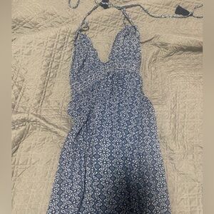 dark blue and white long dress